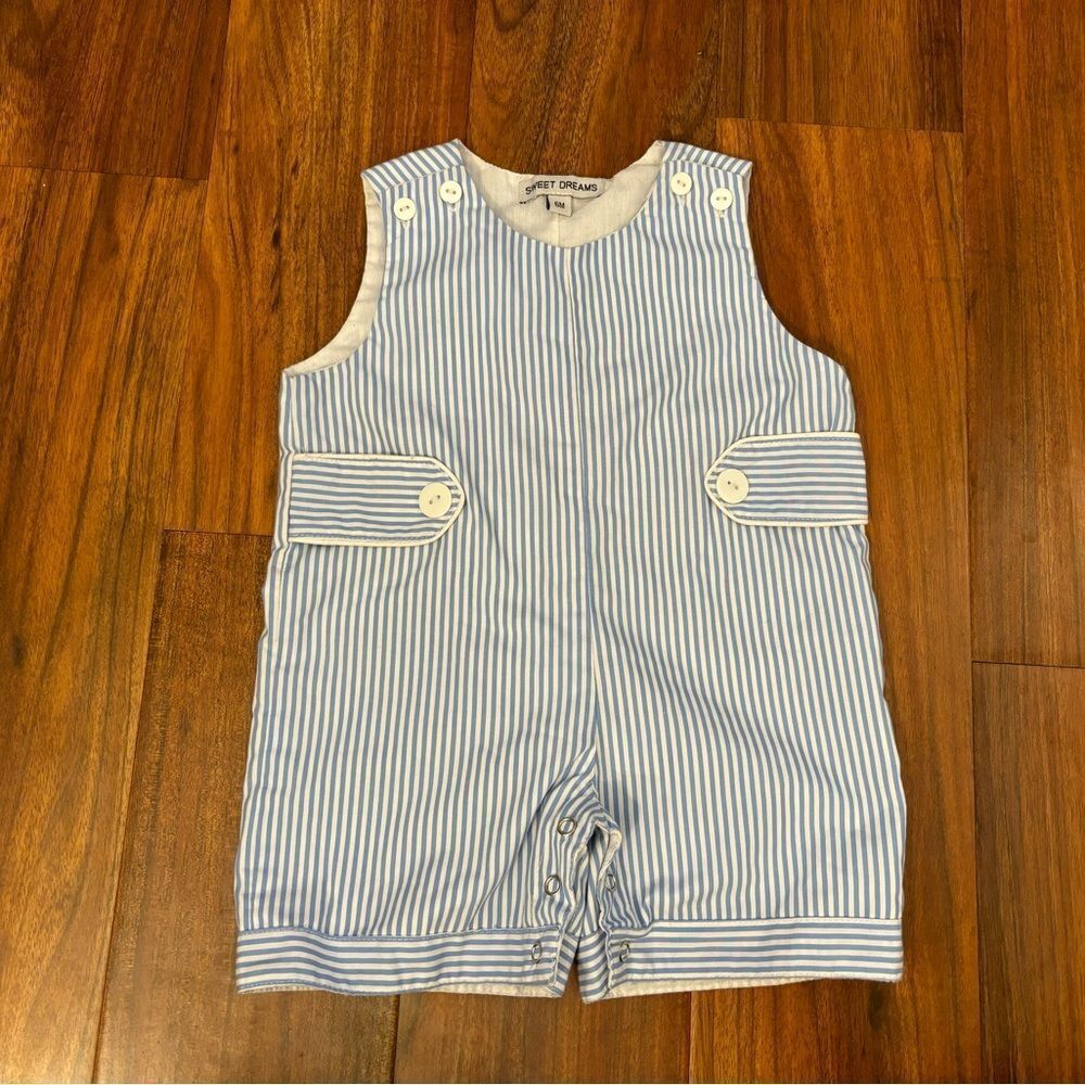 Sweet Dreams blue/white stripe sleeveless romper